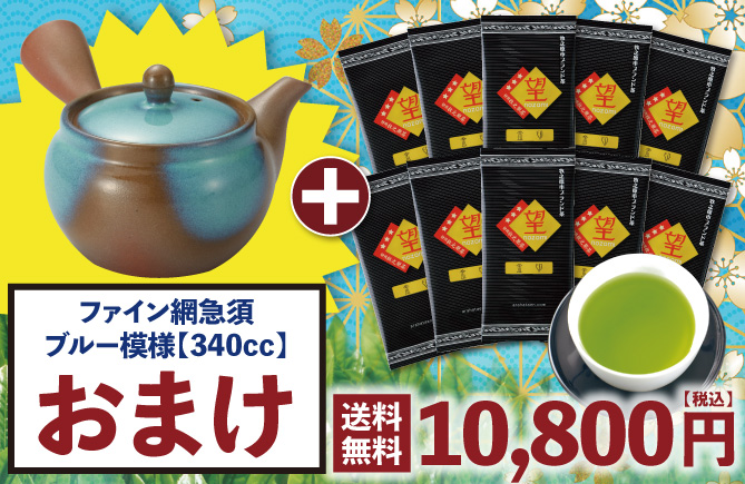 望金印10袋+ファイン網急須ブルー模様おまけ