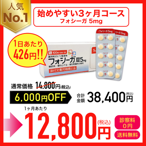 フォシーガ5mg 定期3ヶ月毎 38400円(税込)