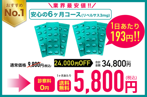 リベルサス3mg 定期6ヶ月毎 34800円(税込)
