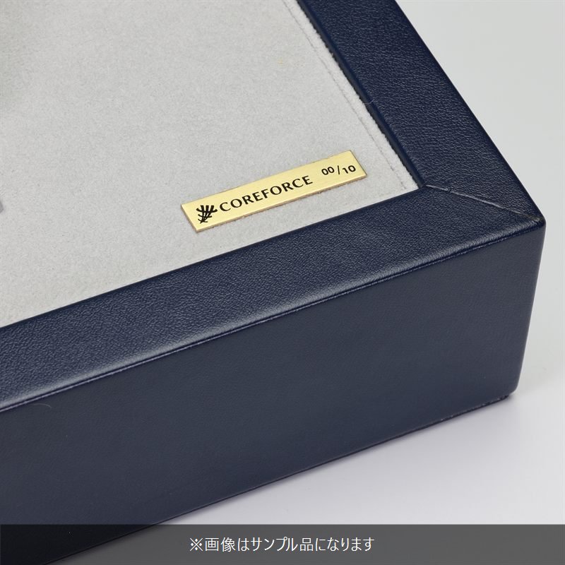 専用ケースに取り付けられたCOREFORCEのシリアルナンバープレート（画像はサンプル品）