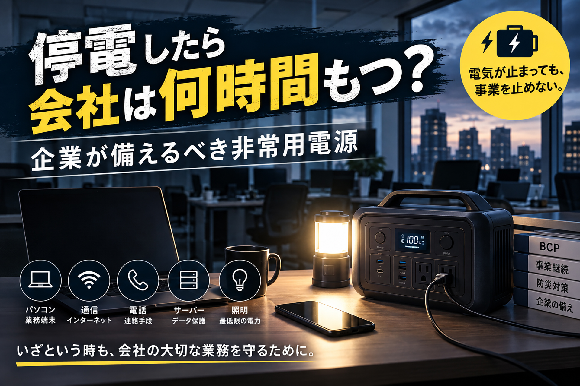 停電したら会社は何時間もつ？企業が備えるべき非常用電源