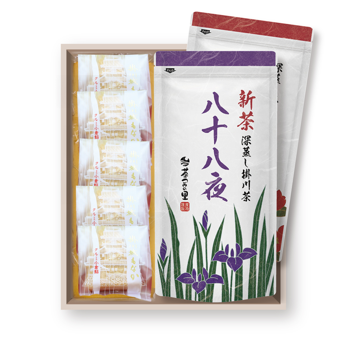 【新茶ギフト】 新茶2種と掛川城もなかのセット