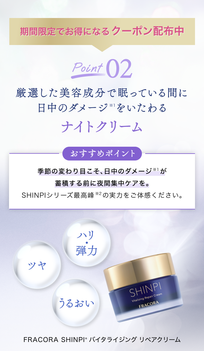 Point02 厳選した美容成分で日中のダメージをいたわる ナイトクリーム