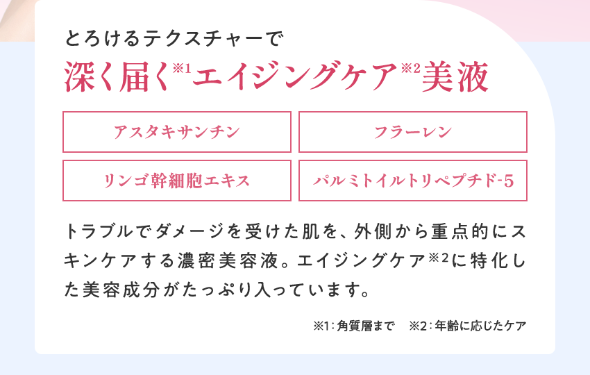 とろけるテクスチャーで深く届く※1エイジングケア※2美液