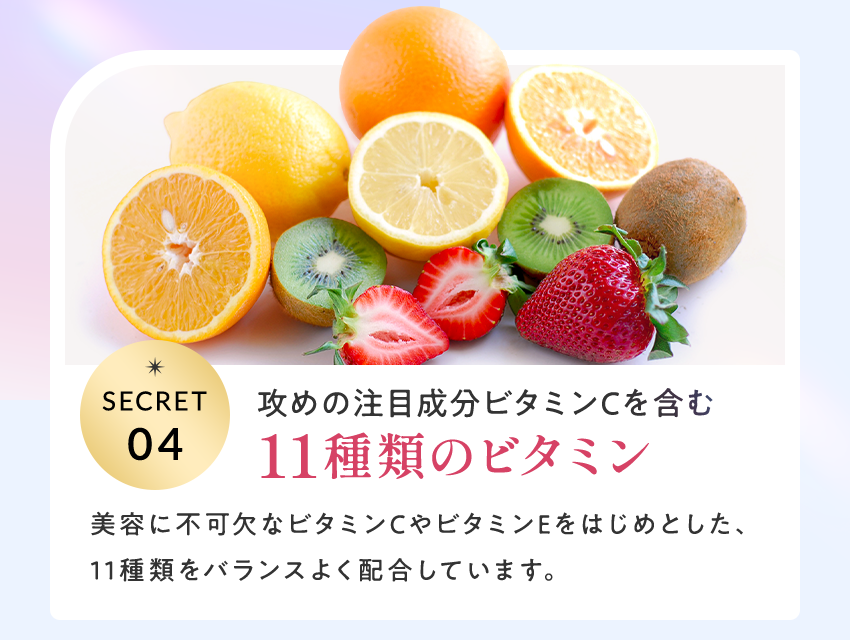 攻めの注目成分ビタミンCを含む11種類のビタミン