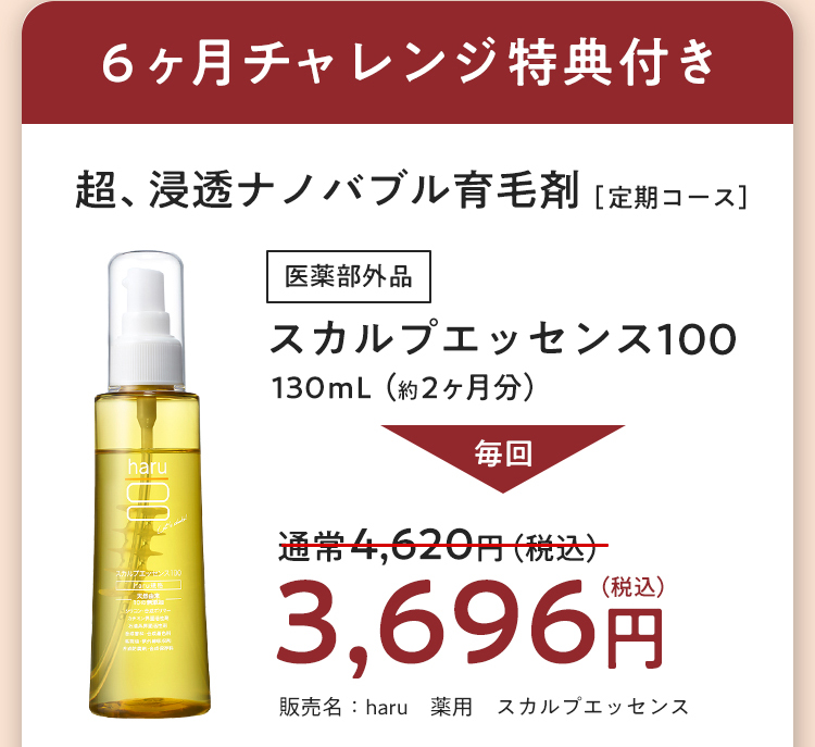 ６ヶ月チャレンジ特典付き「超、浸透ナノバブル育毛剤（定期コース）」