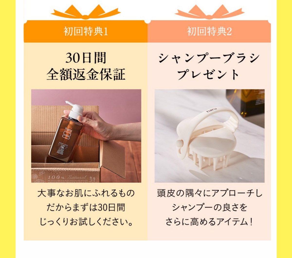 30日間全額返金保証＆シャンプーブラシ