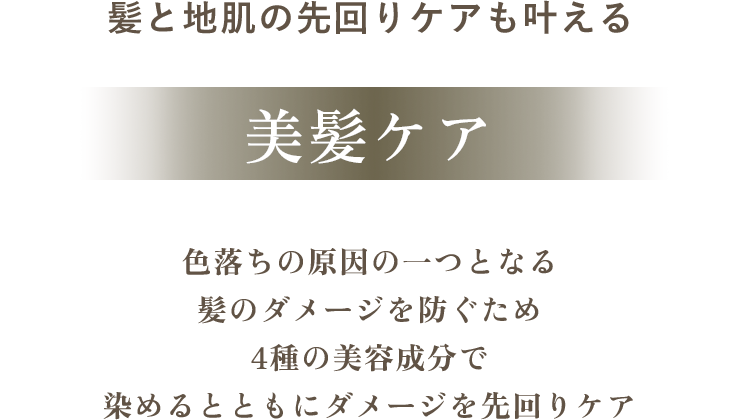 髪と地肌の先回りケアも叶える 美🪮ケア色落ちの原因の一つとなる髪のダメージを防ぐため４種の美容成分で染めるとともにダメージを先回りケア