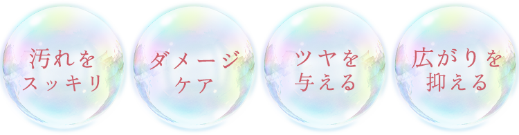 汚れをスッキリ、ダメージをケア、ツヤを与える、広がりを抑える