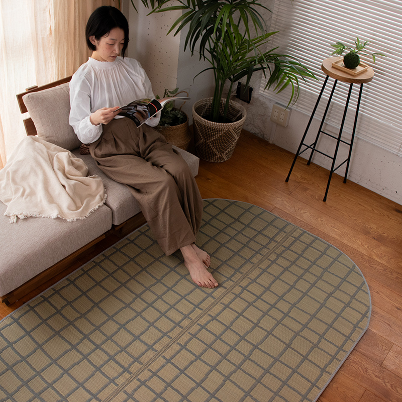 弾力性のある踏み心地のい草ラグCK サイズ: 120×120cm, カラー: グレー