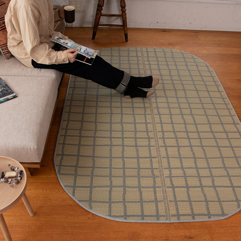 弾力性のある踏み心地のい草ラグCK サイズ: 120×120cm, カラー: グレー