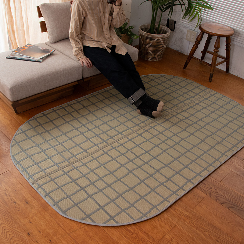 弾力性のある踏み心地のい草ラグCK サイズ: 120×120cm, カラー: グレー