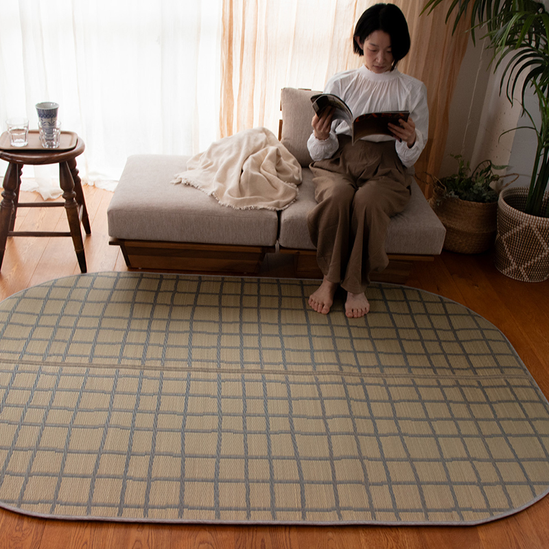 弾力性のある踏み心地のい草ラグCK サイズ: 120×120cm, カラー: グレー