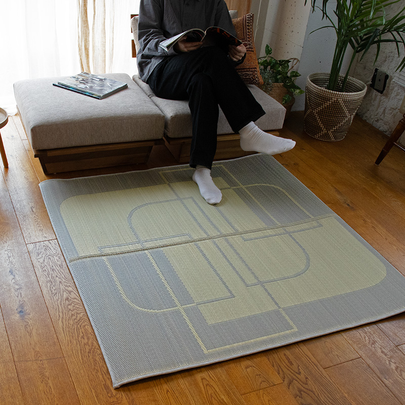 弾力のある踏み心地のい草ラグSH サイズ: 120×120cm, カラー: グレー