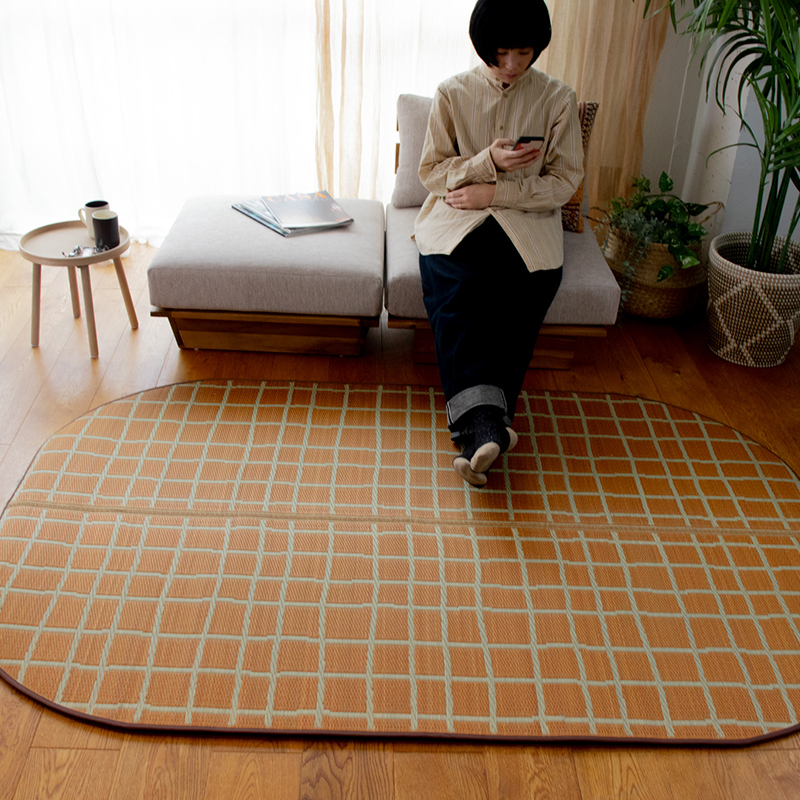 弾力性のある踏み心地のい草ラグCK サイズ: 120×120cm, カラー: グレー