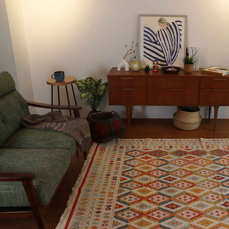 トルコ製トライバル調ジャガードラグRD サイズ: 120×180cm