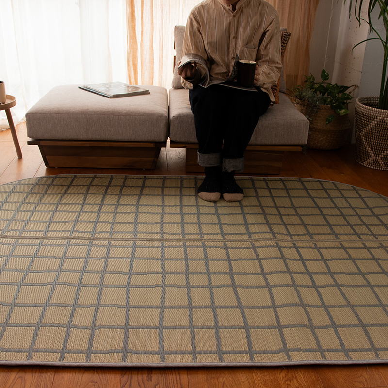 弾力性のある踏み心地のい草ラグCK サイズ: 120×120cm, カラー: グレー
