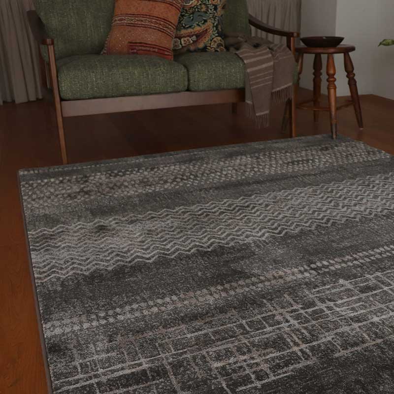 ベルギー製アートデザインウィルトンカーペットBG サイズ: 133×195cm, カラー: ブラック