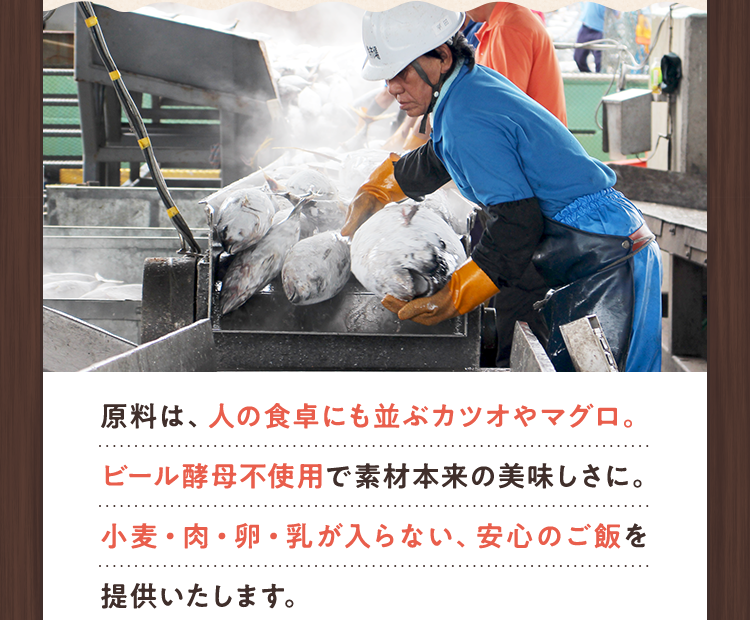 原料は、人の食卓にも並ぶカツオやマグロ。
