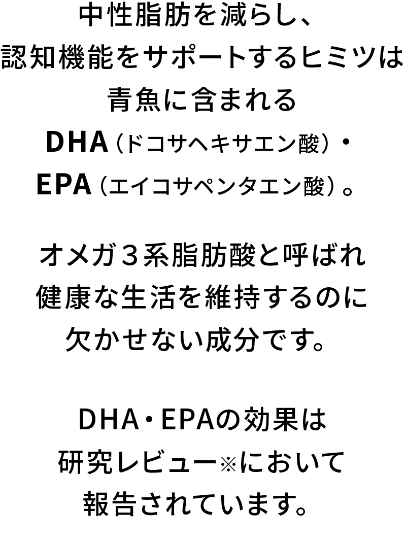 DHA・EPAの効果は研究レビュー※において報告されています。