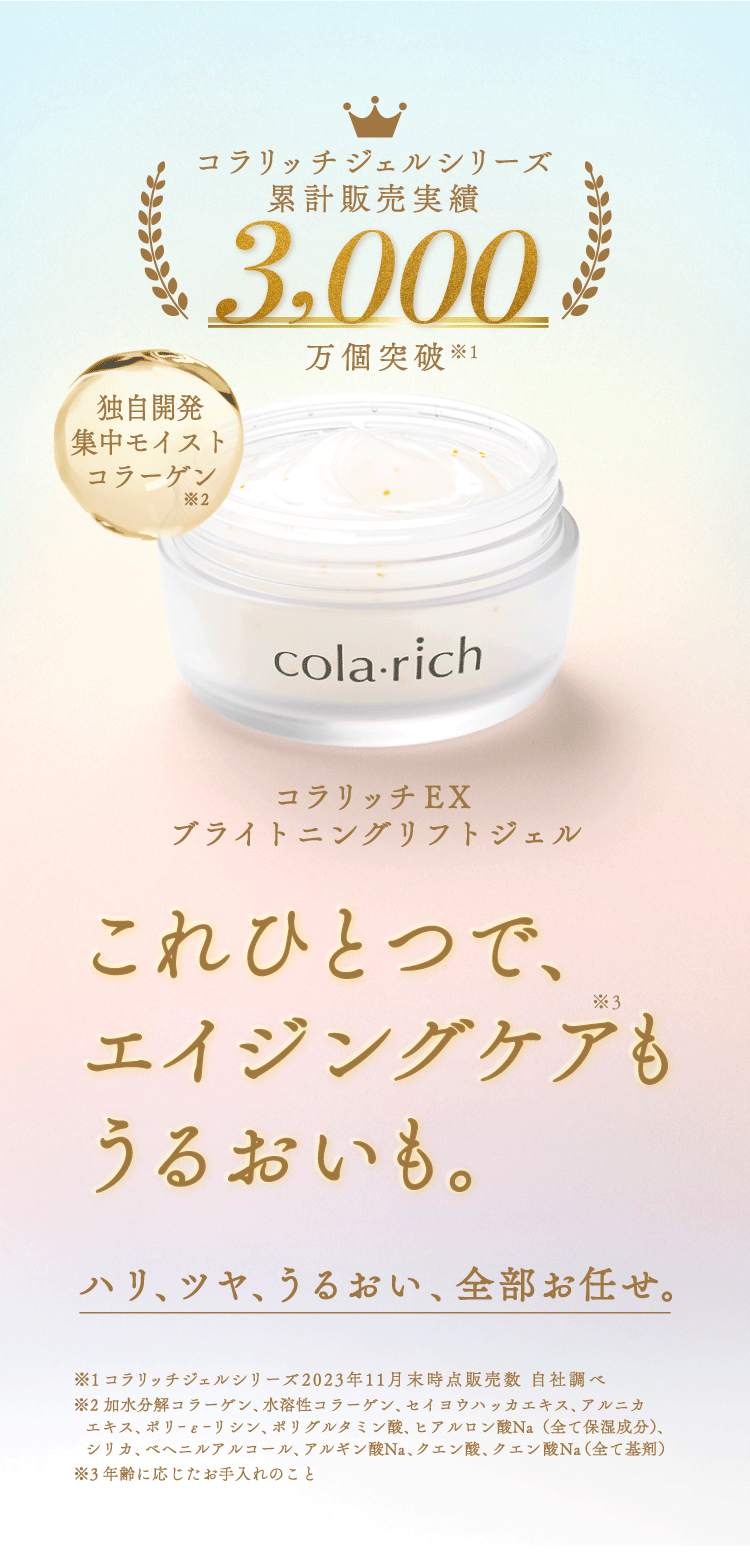 コラリッチEXブライトニングリフトジェル「これひとつで、エイジングケアもうるおいも。