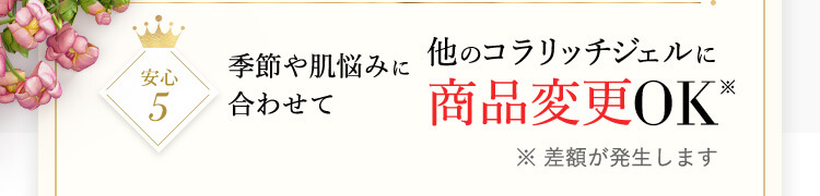 季節や肌悩みに合わせて他のコラリッチジェルに商品変更OK