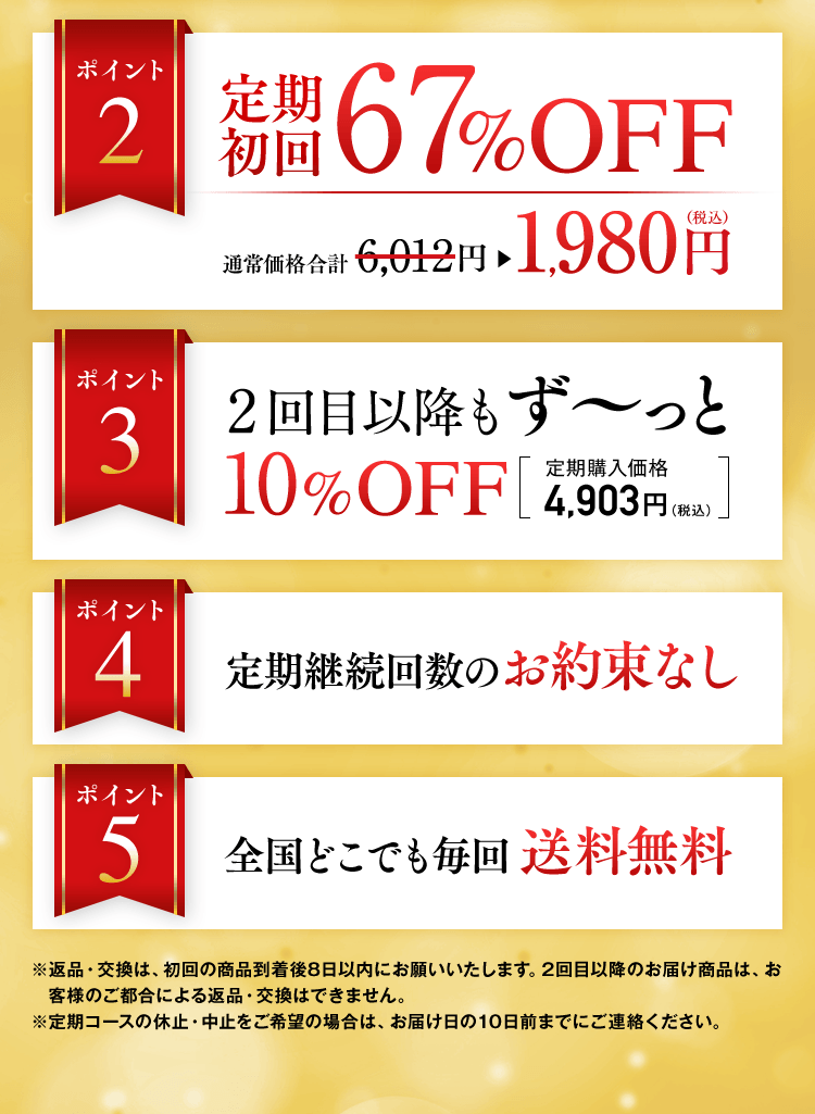定期 初回67%OFF 2回目以降もず〜っと10%OFF 定期継続回数のお約束なし 全国どこでも毎回送料無料