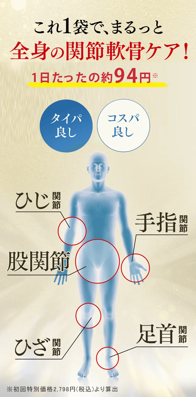 これ1袋で、まるっと全身の関節軟骨ケア!タイパ・コスパ良し