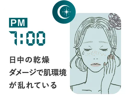 PM7:00 日中の乾燥ダメージで肌環境が乱れている