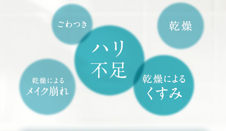 「ハリ不足」「乾燥によるメイク崩れ」「ごわつき」「乾燥によるくすみ」「乾燥」