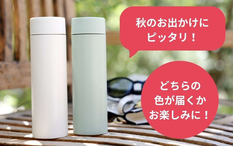 真空ステンレスマグボトル 秋のお出かけにピッタリ! どちらの色が届くかお楽しみに!
