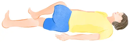 ①あお向けで左足を右側に曲げる