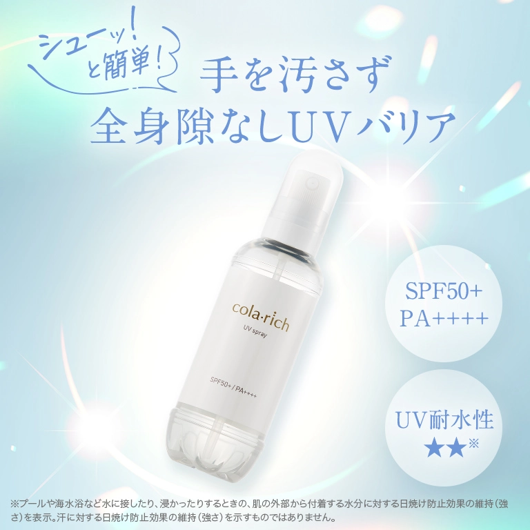 「シューッ！」と簡単ベタつきなし。手を汚さず、全身徹底UVバリア！