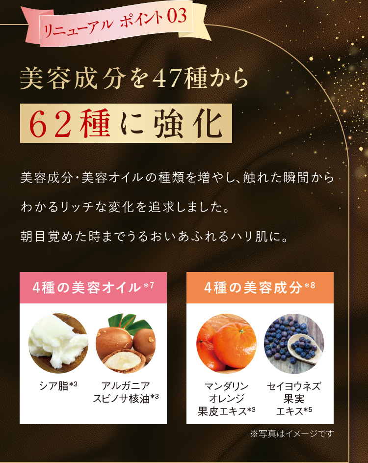 リニューアルポイント 03 美容成分を47種から62種に強化