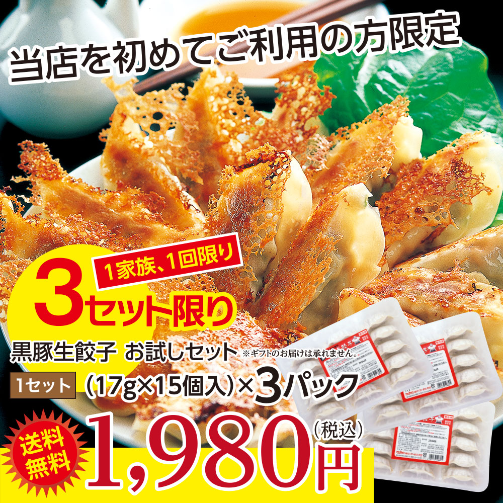 ⭐︎黒豚生餃子お試しセット1,980円♪【送料無料】【初回購入限定】<BR>＜お1家族様1回限り＞※ギフトお届けできません（ご自宅のみ）