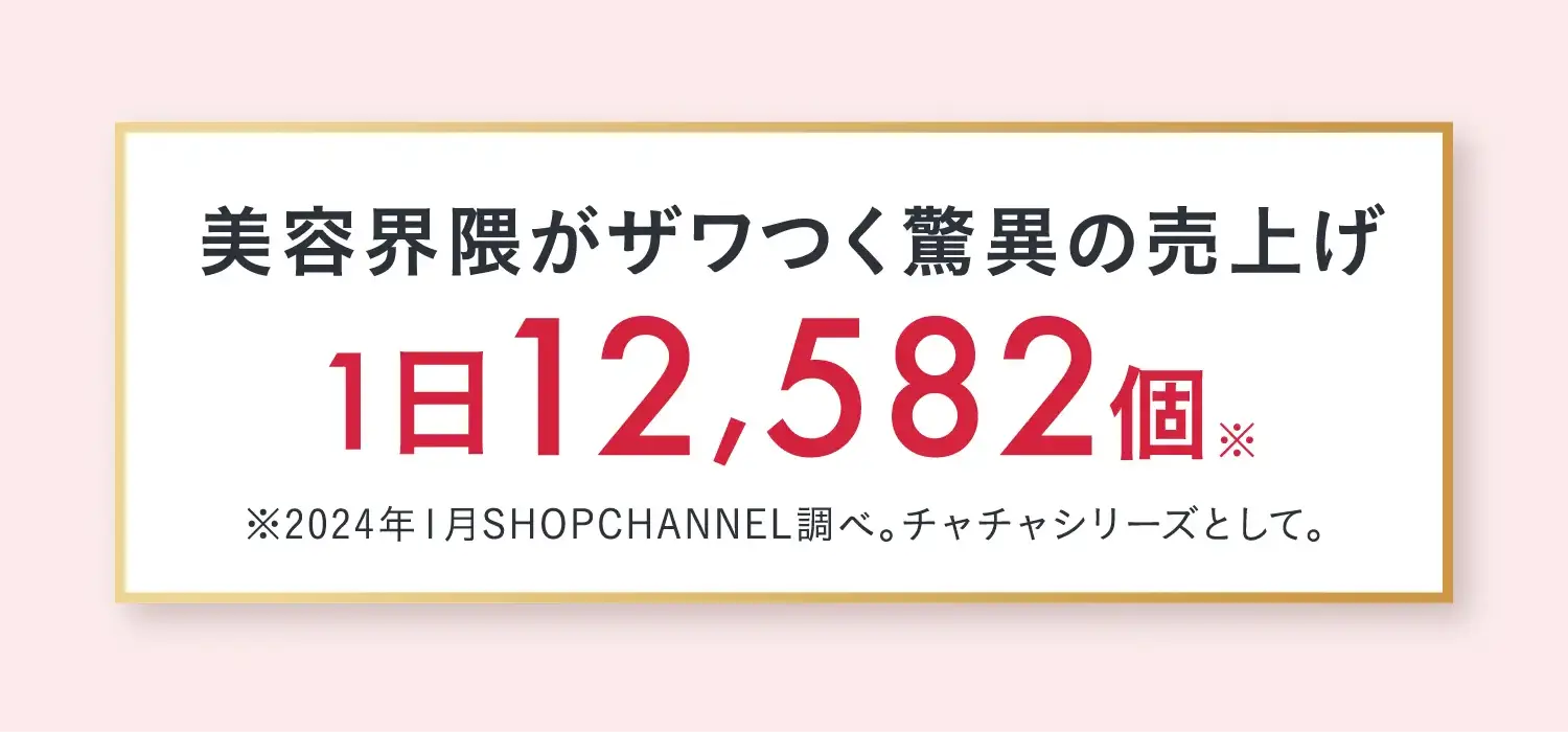 美容業界がザワつく驚異の売上げ　1日12,582個 ※2024年1月ショップチャンネル調べ チャチャシリーズとして