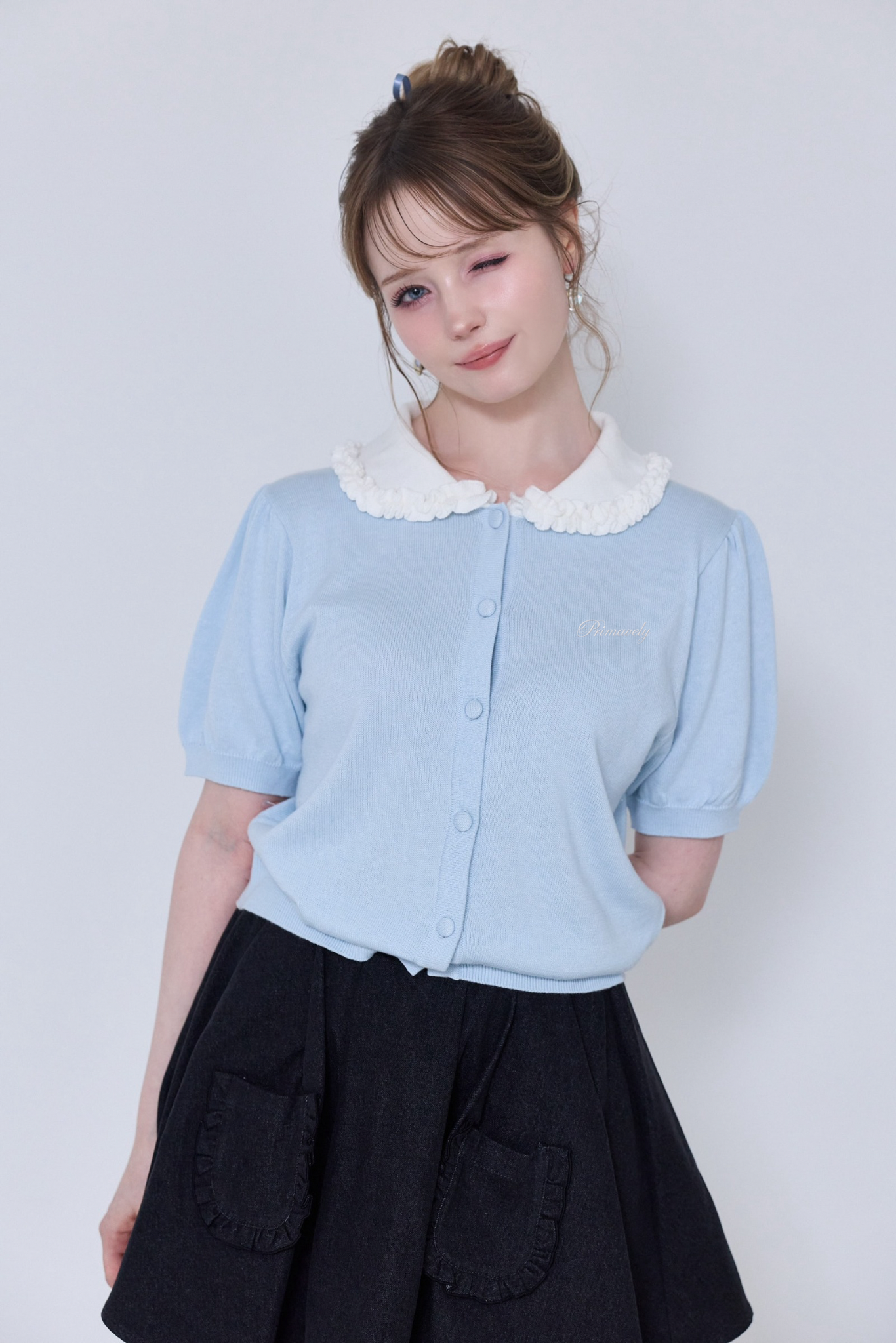 WHIPPED COLLAR PUFF CARDIGAN