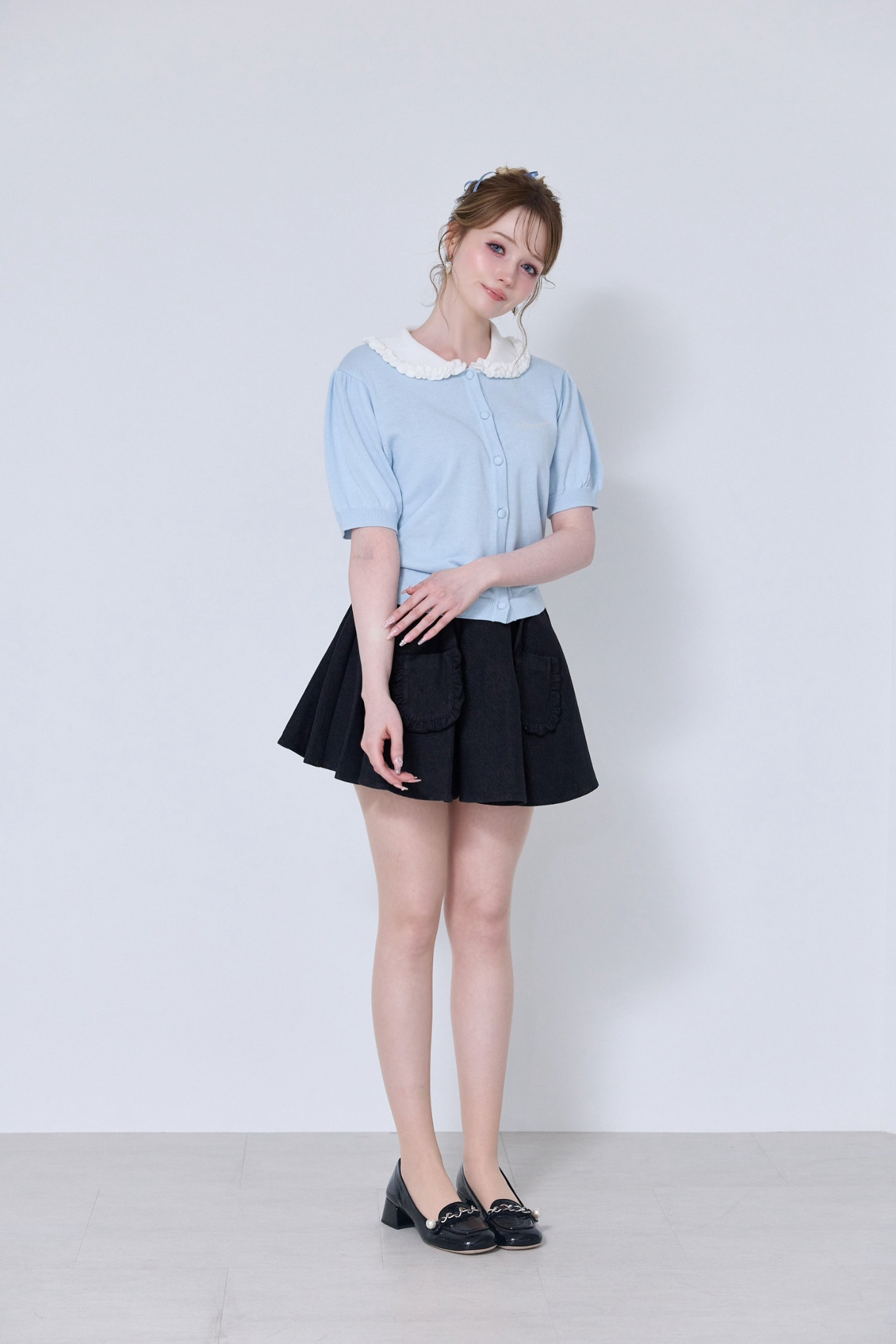 WHIPPED COLLAR PUFF CARDIGAN
