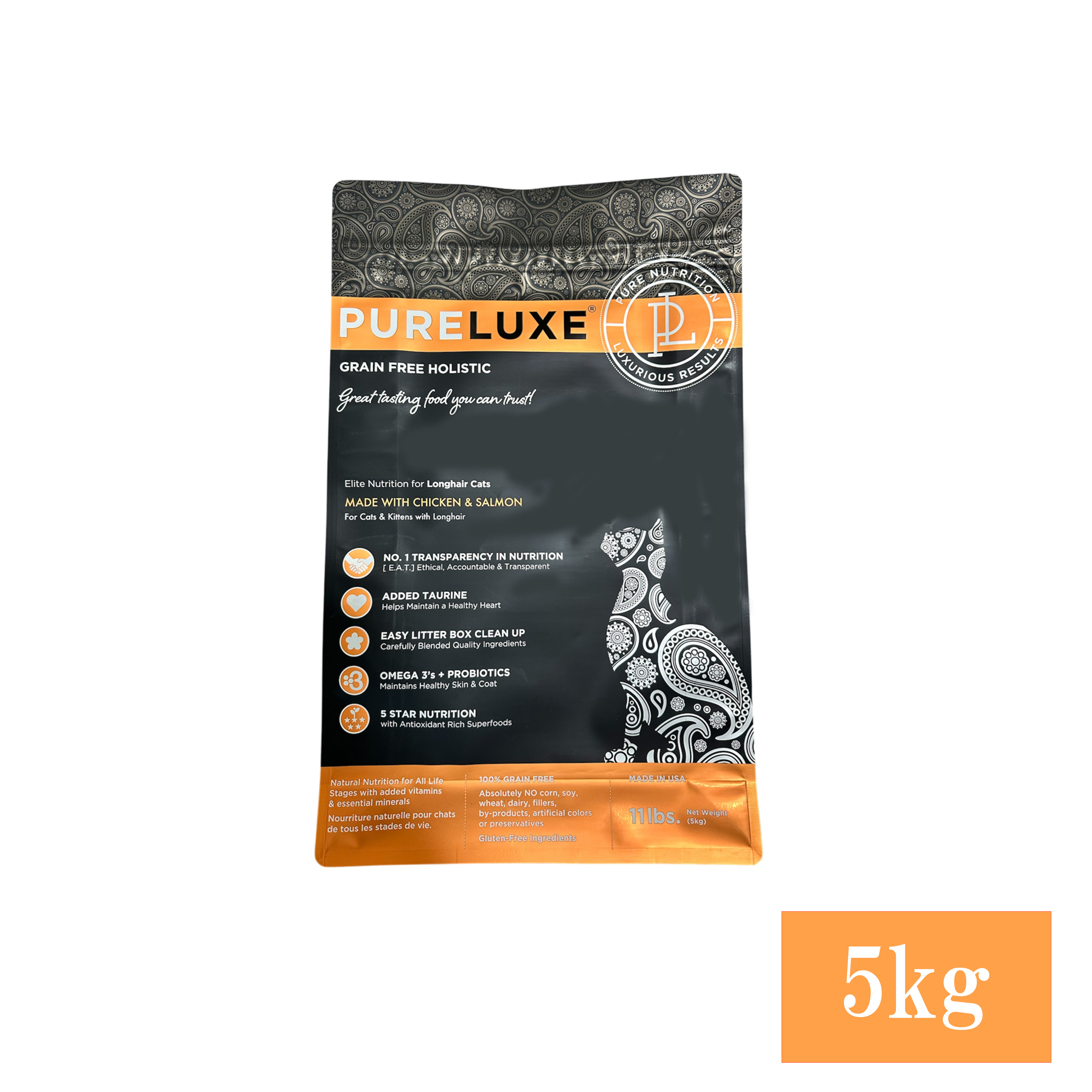 【定期便】ロングヘアーキャット　チキン＆サーモン　5kg　（20％OFF） 個数: 5ｋｇ×1個（定期便割引20％OFF)