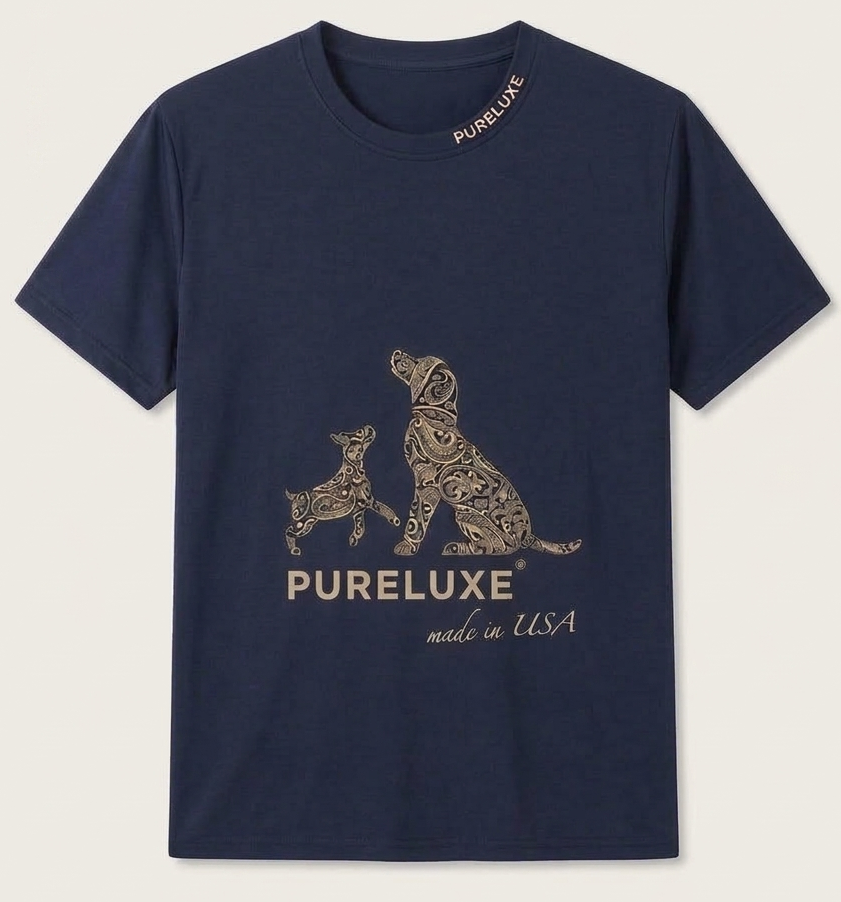 オリジナルTシャツ【PURELUXE】 ネイビー　前後ロゴ有り サイズ: M