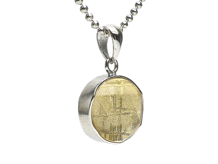 【卸】SV925 ペンダントトップ 両面ヘキサゴンカット 鉄質隕石（メテオライト）ゴールド