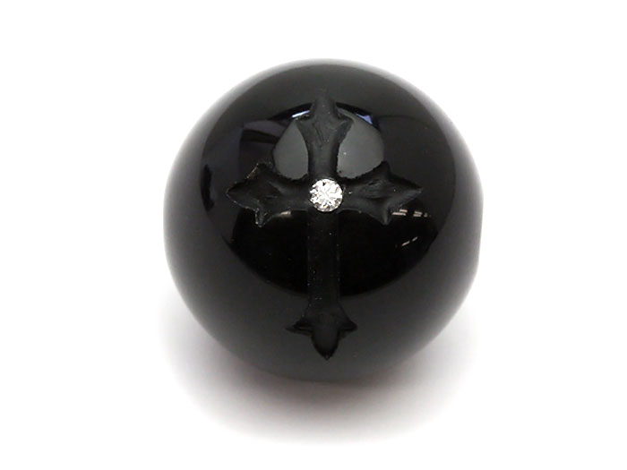 【卸】粒売り クロスビーズ 天然ダイヤモンド入りブラックオニキス（1粒）18mm