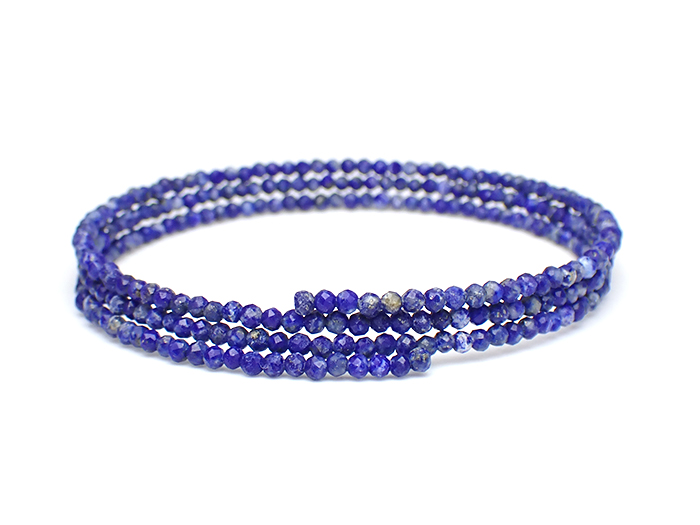 【卸】インド加工ビーズ ラピスラズリ ラウンドカット 3重巻きオメガバングルタイプ ［ST0159］ 2mm前後
