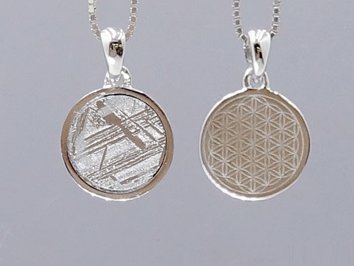 【卸】鉄質隕石(メテオライト) SV925サークル型PT 神聖幾何学模様フラワーオブライフ 10mm