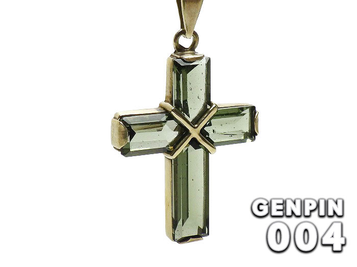 【卸】ペンダントトップ K14PT クロスデザイン モルダバイト 現品No.PT028［送料別/クーポン除外品］