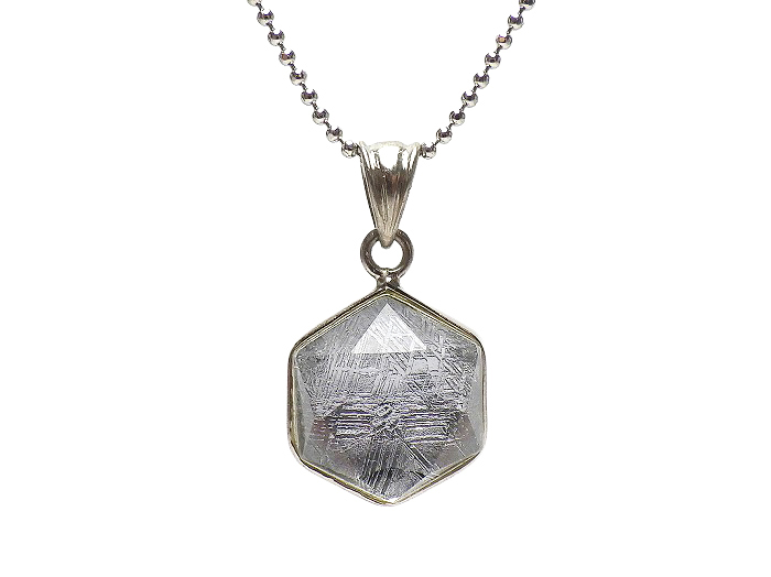 【卸】SV925 ペンダントトップ 片面ドーム ヘキサゴンカット 鉄質隕石(メテオライト) 