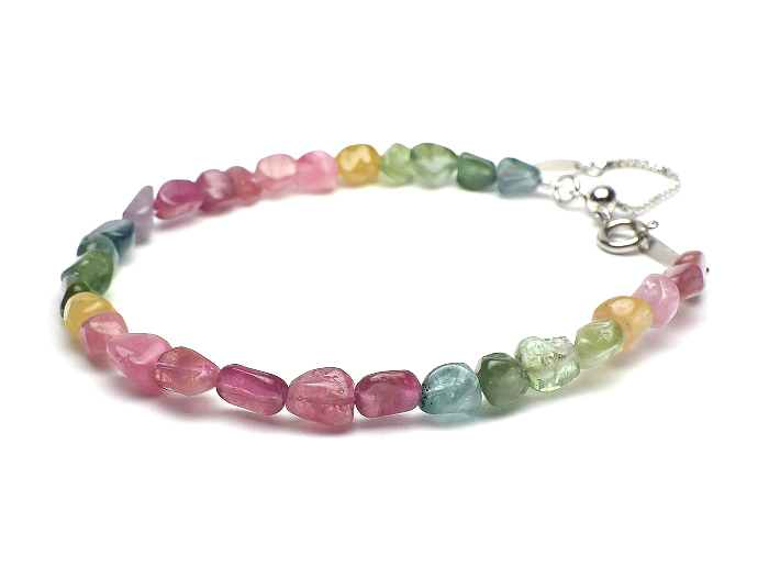 【卸】ブレスレット タンブル型 トルマリンミックス SV925スライドアジャスター