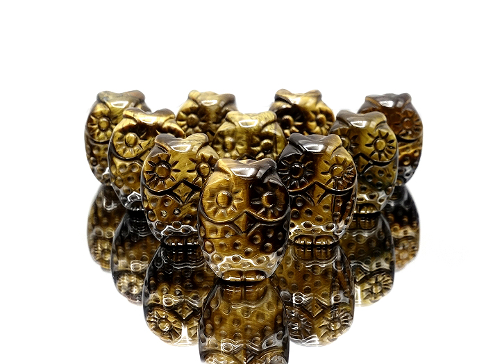 【卸】不苦労で福老な人生を＜フクロウ＞タイガーアイ  10個セット 20x14mm