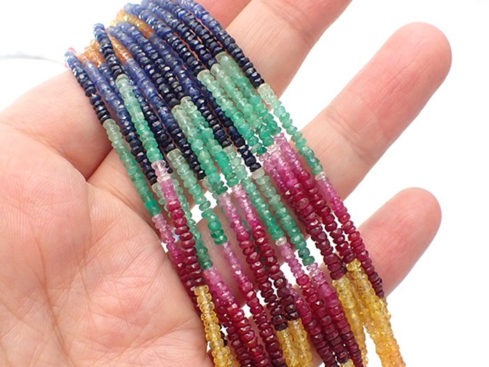 【卸】インド加工ビーズ エメラルド＆サファイア＆ルビー ボタンカット