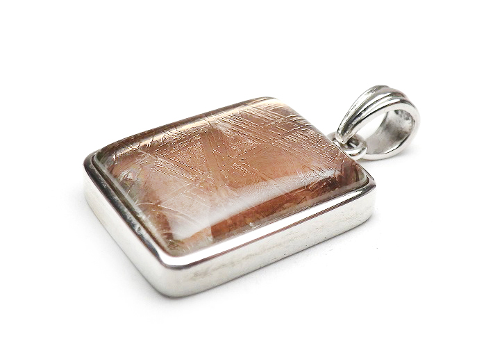 【卸】SV925 ペンダントトップ 片面ふっくらスクエアカット 鉄質隕石(メテオライト)ピンクゴールド